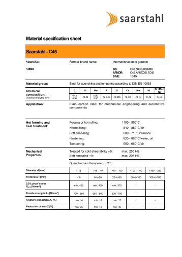 Material specification sheet Saarstahl - C45