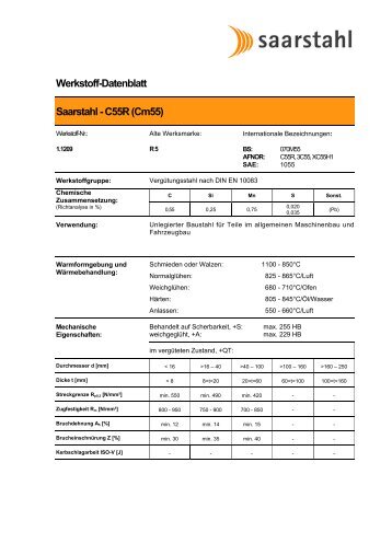 Werkstoff-Datenblatt Saarstahl - C55R (Cm55)
