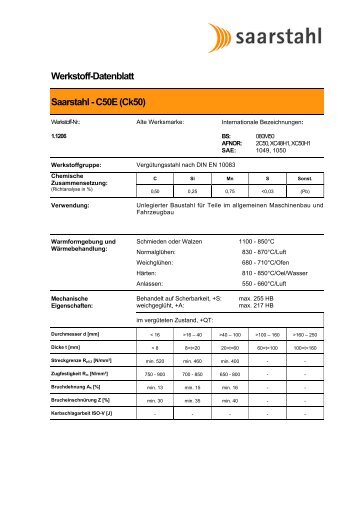 Werkstoff-Datenblatt Saarstahl - C50E (Ck50)