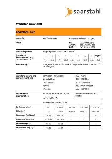 Werkstoff-Datenblatt Saarstahl - C22