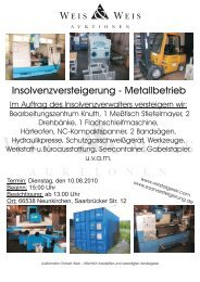 Insolvenzversteigerung - Metallbetrieb - Weis und Weis Auktionen ...