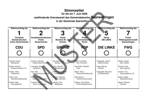 Stimmzettel - Gemeinde Saarwellingen