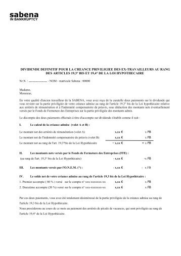 Lettre explicative (au format pdf) - Sabena