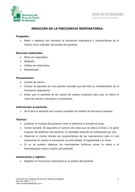 medición de la frecuencia respiratoria. 1 - Area de Salud de Badajoz