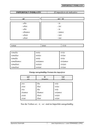 Imperfekt Indikativ - Hispanoteca
