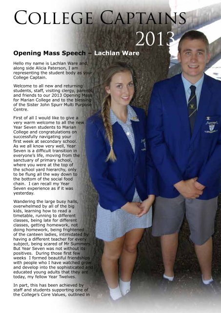 Lachlan Ware's speech - Marian College