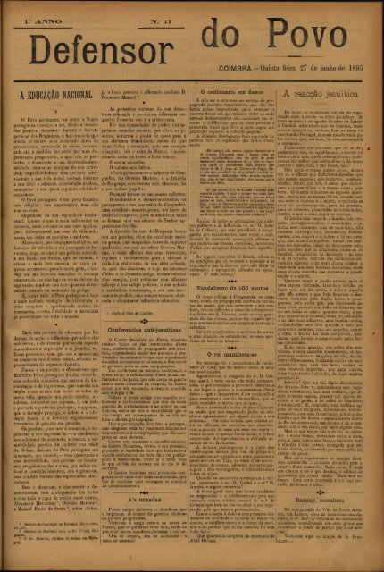 COIMBRA —Domingo, 16 de junho de 1895 A PENA DE MORTE