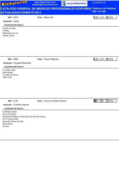 3. Descargar Catálogo de Popurris y Mixes en - Rickycorreo