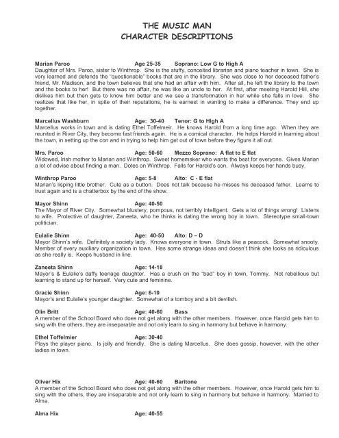 The Music Man Characters