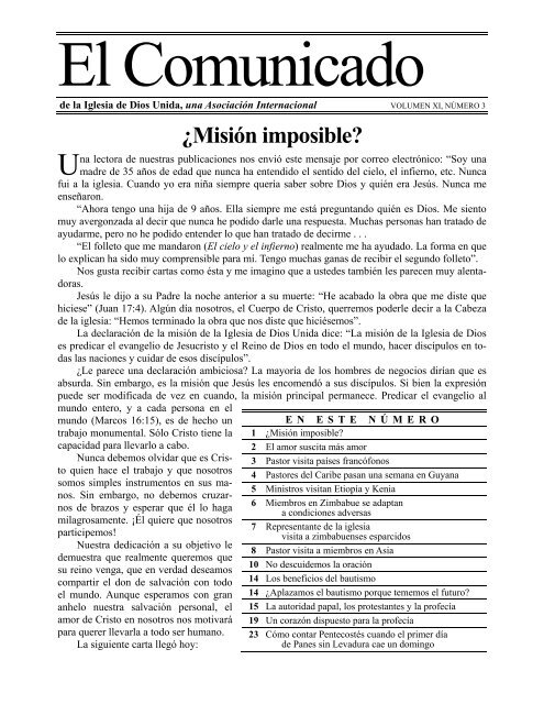 El Comunicado de la Iglesia de Dios Unida, una Asociación ... El Comunicado de la Iglesia de Dios Unida, una Asociación ...