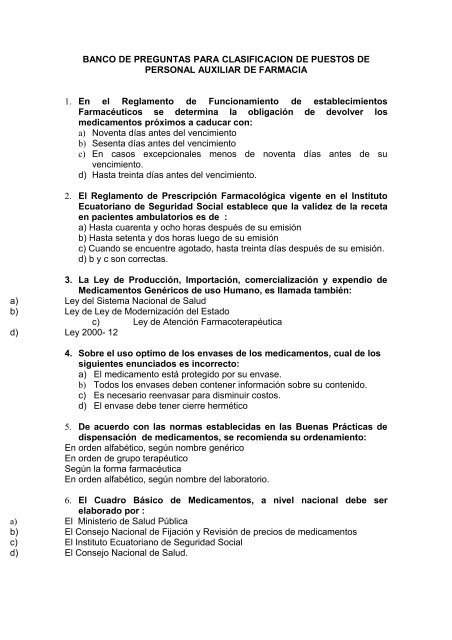 Banco De Preguntas Para Clasificacion De Puestos De Personal