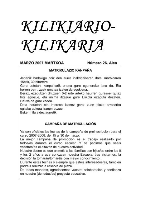 MARZO 2007 MARTXOA Número 26. Alea - Escuela Infantil Arieta