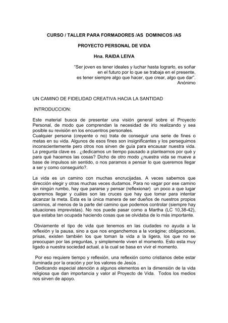 ama de casa Museo acortar Proyecto personal de vida- Hna. Raida Leiva