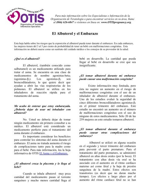 Albuterol Y El Embarazo Organization Of Teratology Information