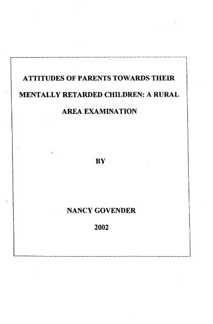 attitudes of parents towards their mentally retarded children: a rural ...