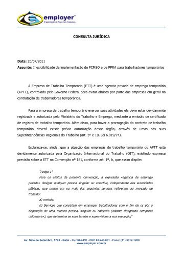 Inexigibilidade de implementação de PCMSO e de PPRA para ...