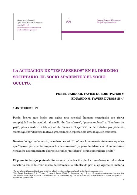 testaferros y el derecho societario - Favier Dubois & Spagnolo