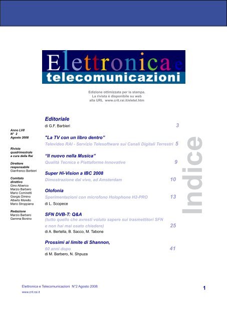 Agosto 2008 - Rai - Centro Ricerche e Innovazione Tecnologica ...