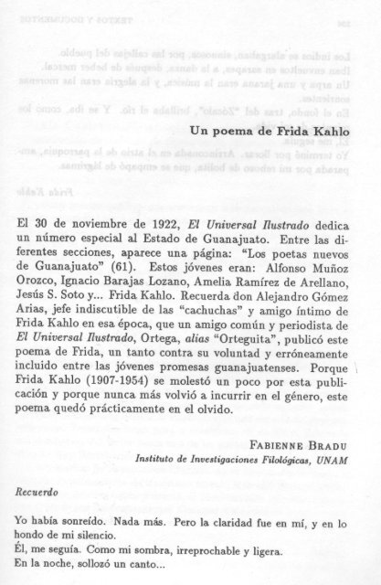 Un poema de Frida Kahlo El 30 de noviembre de 1922, EI ... - UNAM