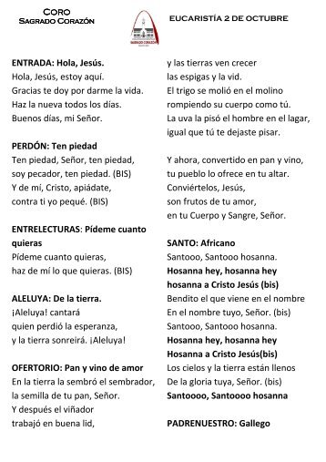 Letras canciones del coro - colegio diocesano sagrado corazón ...