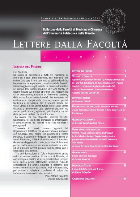 LETTERE_5_12_prova per carattere.indd - Facoltà di Medicina e ...