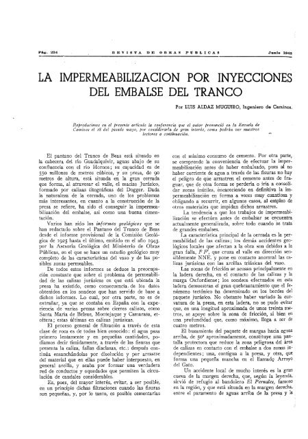 la impermeabilizacion por inyecciones del embalse del tranco