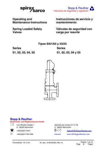 Bopp & Reuther Operating and Maintenance ... - Spirax Sarco