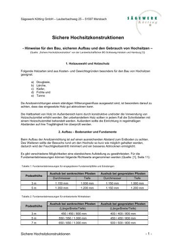 Sichere Hochsitzkonstruktionen (.pdf, 123kb) - Sägewerk Kötting