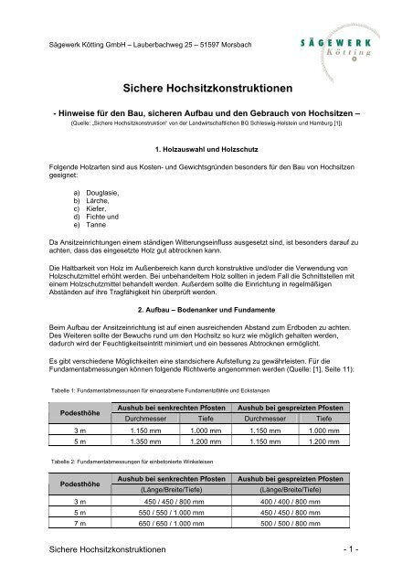 Sichere Hochsitzkonstruktionen (.pdf, 123kb) - Sägewerk Kötting