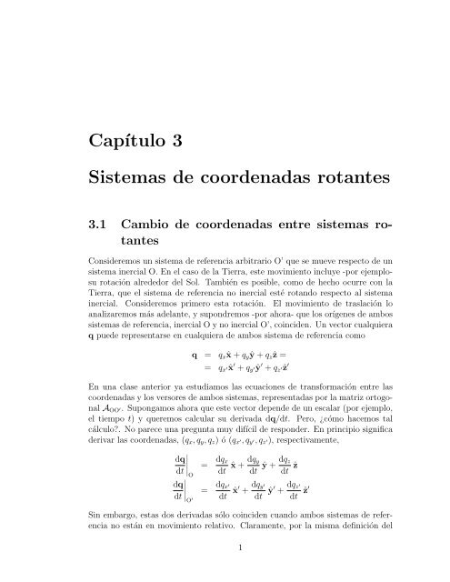 Cap´ıtulo 3 Sistemas de coordenadas rotantes - Raulbarrachina ...