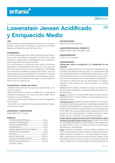 Lowenstein Jensen Acidificado y Enriquecido Medio - Laboratorios ...