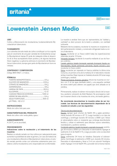 Lowenstein Jensen Medio - Laboratorios Britania