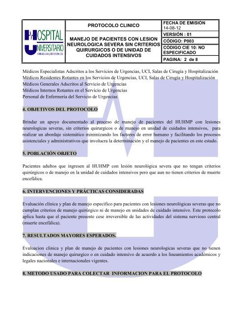 Protocolo Lesion Cerebral Severa HUHMP pdf - Instituto Nacional ...