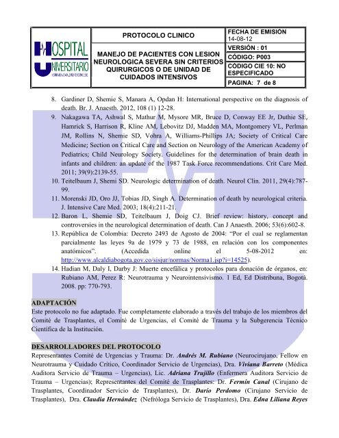 Protocolo Lesion Cerebral Severa HUHMP pdf - Instituto Nacional ...