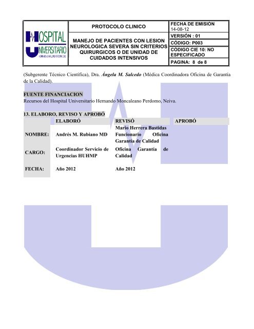 Protocolo Lesion Cerebral Severa HUHMP pdf - Instituto Nacional ...