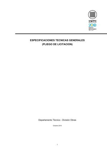 especificaciones tecnicas generales (pliego de licitacion) - Inti