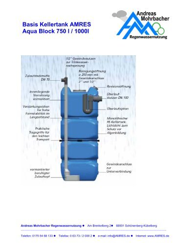 Kellertank, Aqua-Block - Amres Regenwassernutzung