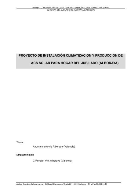 PROYECTO DE INSTALACIÓN CLIMATIZACIÓN Y ... - Alboraya