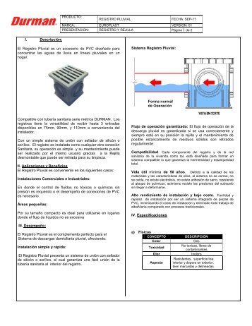 El Registro Pluvial es un accesorio de PVC ... - durman.com.mx