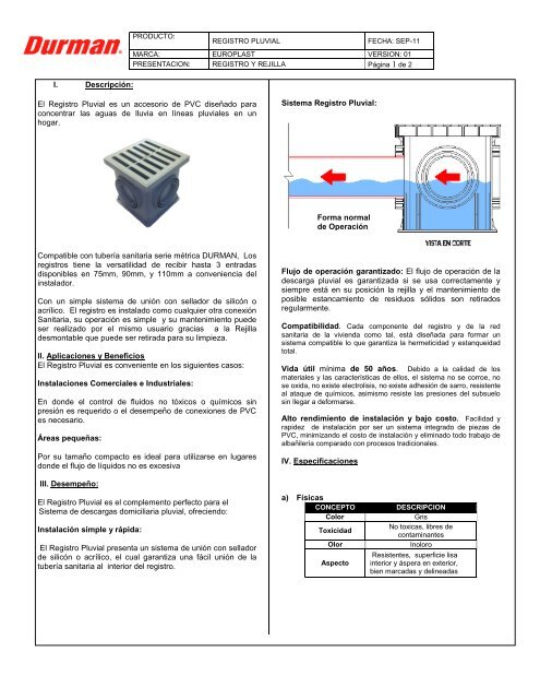 El Registro Pluvial es un accesorio de PVC ... - durman.com.mx