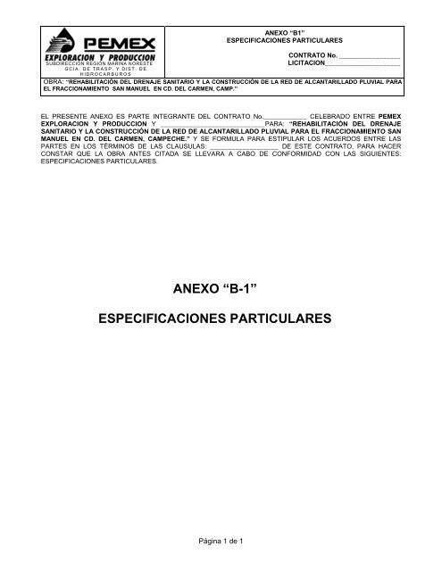 ANEXO “B-1” ESPECIFICACIONES PARTICULARES - PEMEX.com