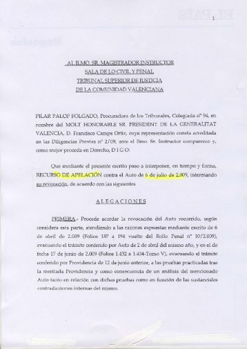 Recurso de apelación Camps contra auto Flors ... - Los Genoveses