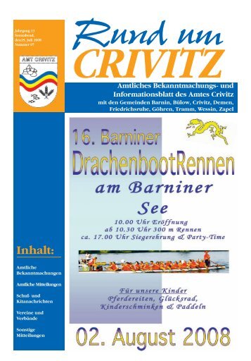 Termine für Beiträge in „Rund um Crivitz“ 2008 - Amt Crivitz