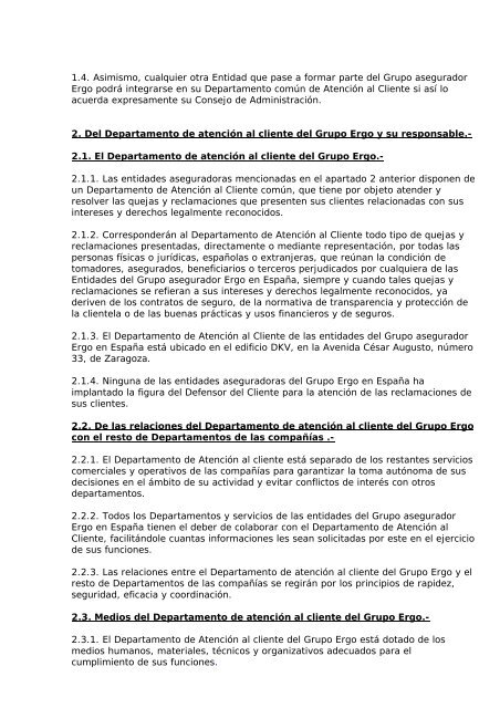 REGLAMENTO PARA LA DEFENSA DEL CLIENTE ... - DKV Directo