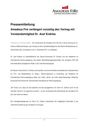 Pressemitteilung Amadeus Fire verlängert vorzeitig den Vertrag mit