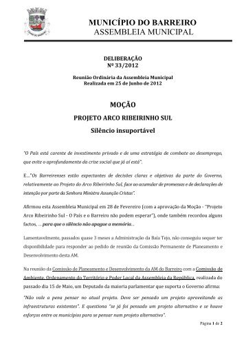 Nº 33 - Moção - "Projeto Arco Ribeirinho Sul - Silêncio - Câmara ...