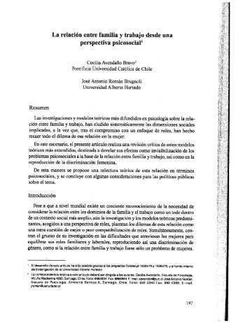 La relación entre familia y trabajo desde una perspectiva psicosocial'