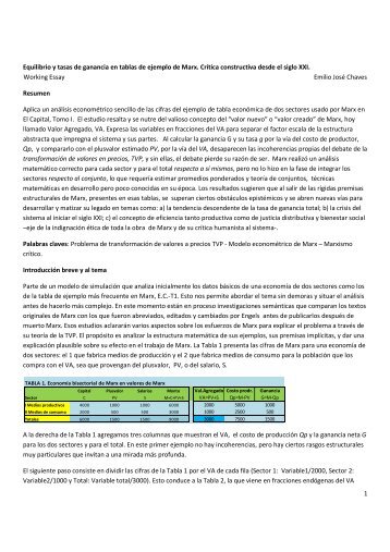 Equilibrio y tasas de ganancia en tablas de ... - Marxismo Crítico