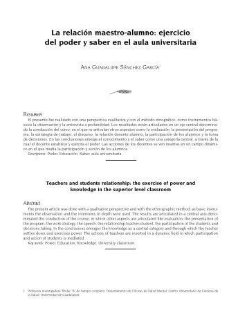 La relación maestro-alumno: ejercicio del poder y saber en el aula ...