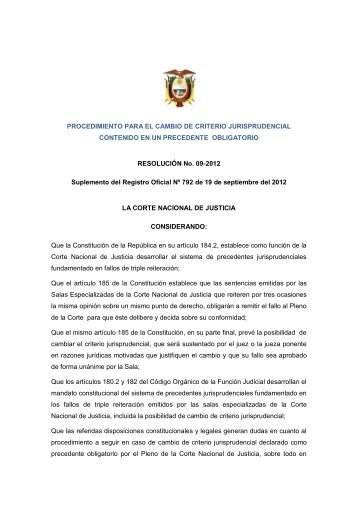 CAMBIO DE CRITERIO JURISPRUDENCIAL, Resolución No. 09 ...